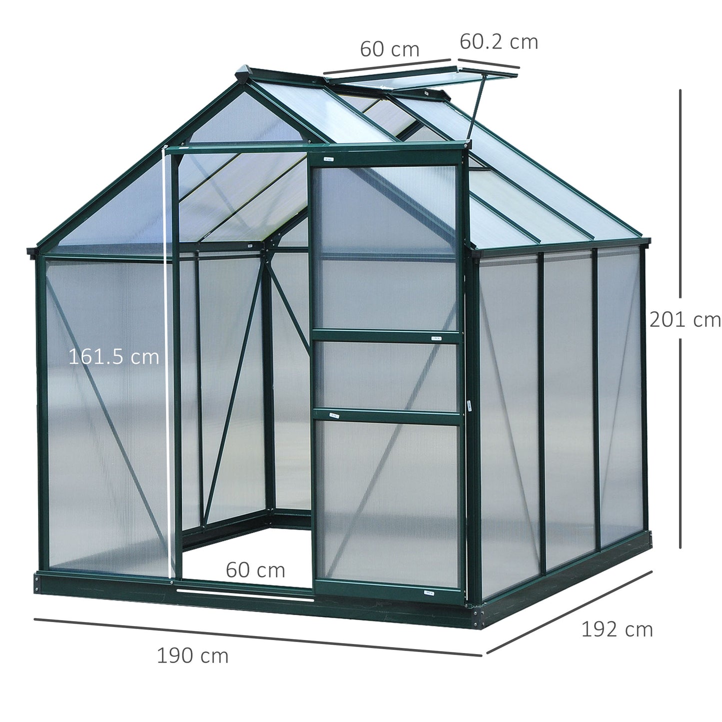 6 x 6ft Polycarbonate Greenhouse, Large Walk-In Green House with Slide Door and Window
