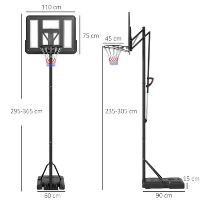 2.35-3.05m - Height Adjustable Basketball Hoop / Net with Dark Grey Backboard