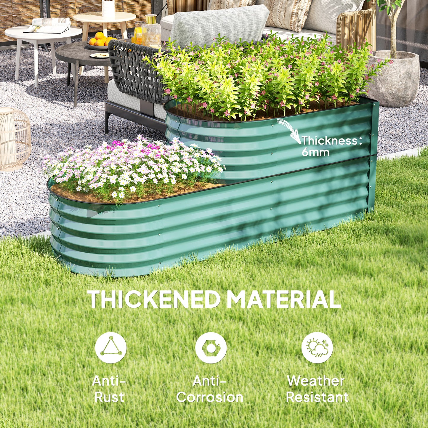 Two-Tier Galvanised Steel Garden Planter - Dark Green