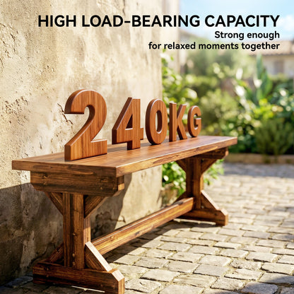 Rustic Wooden Garden Bench, Backless Outdoor Bench Patio Loveseat with X-Shape Base for Porch, Park, Carbonised Finish