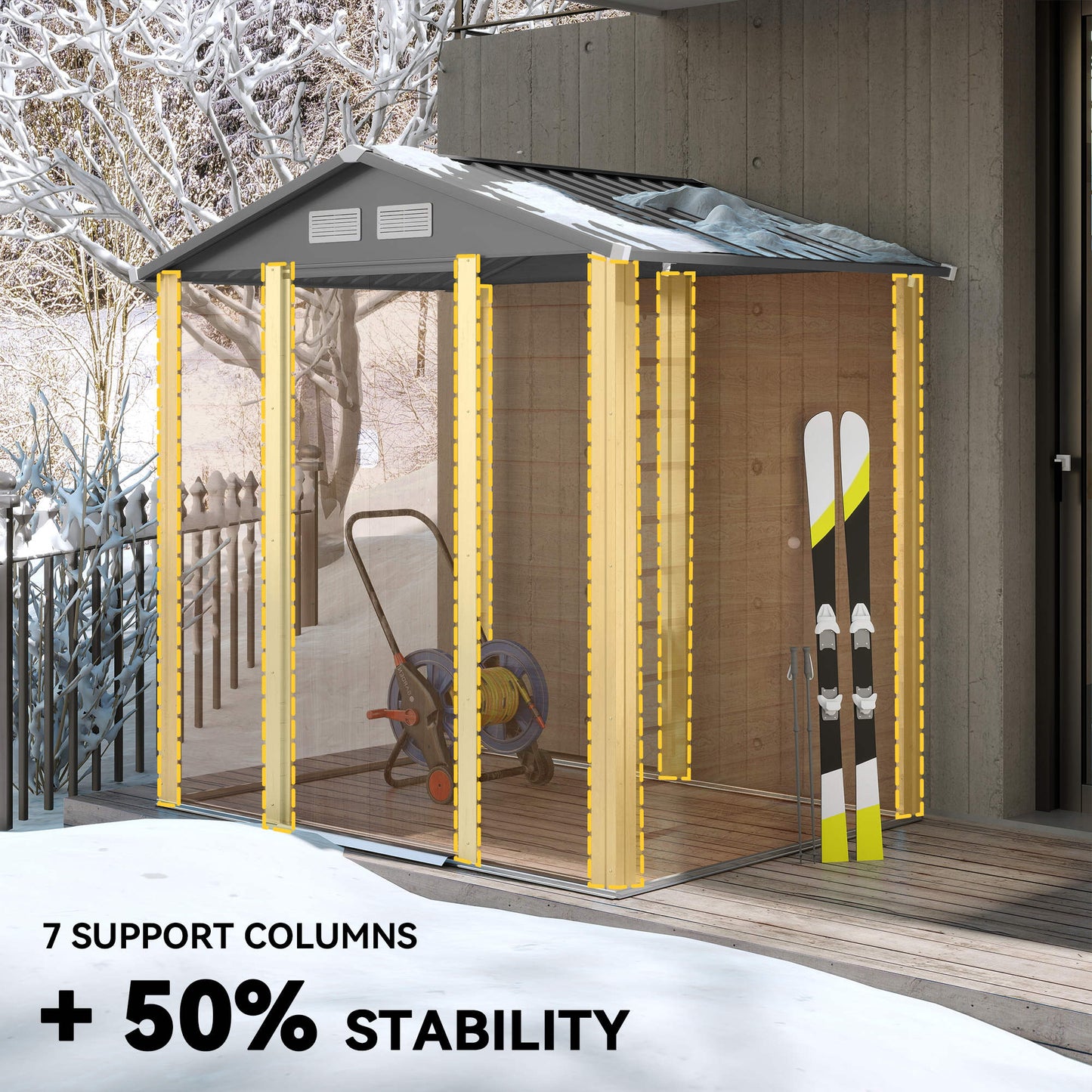 6.5 x 5ft Metal Garden Shed, House Hut Gardening Tool Storage with Ventilations, Sliding Door, Sloped Roof for Garden, Patio