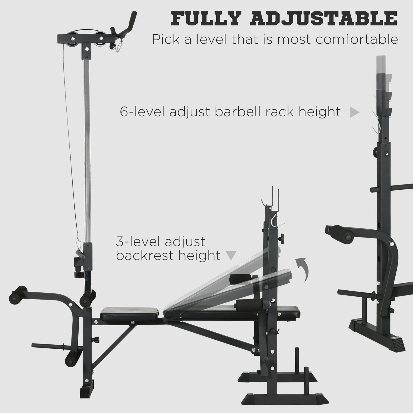 Adjustable Weight Bench with Pulley System, Incline Bench Press Set with Squat Rack, Leg Developer