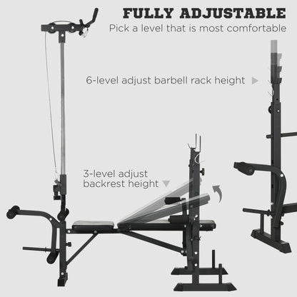 Adjustable Weight Bench with Pulley System, Incline Bench Press Set with Squat Rack, Leg Developer