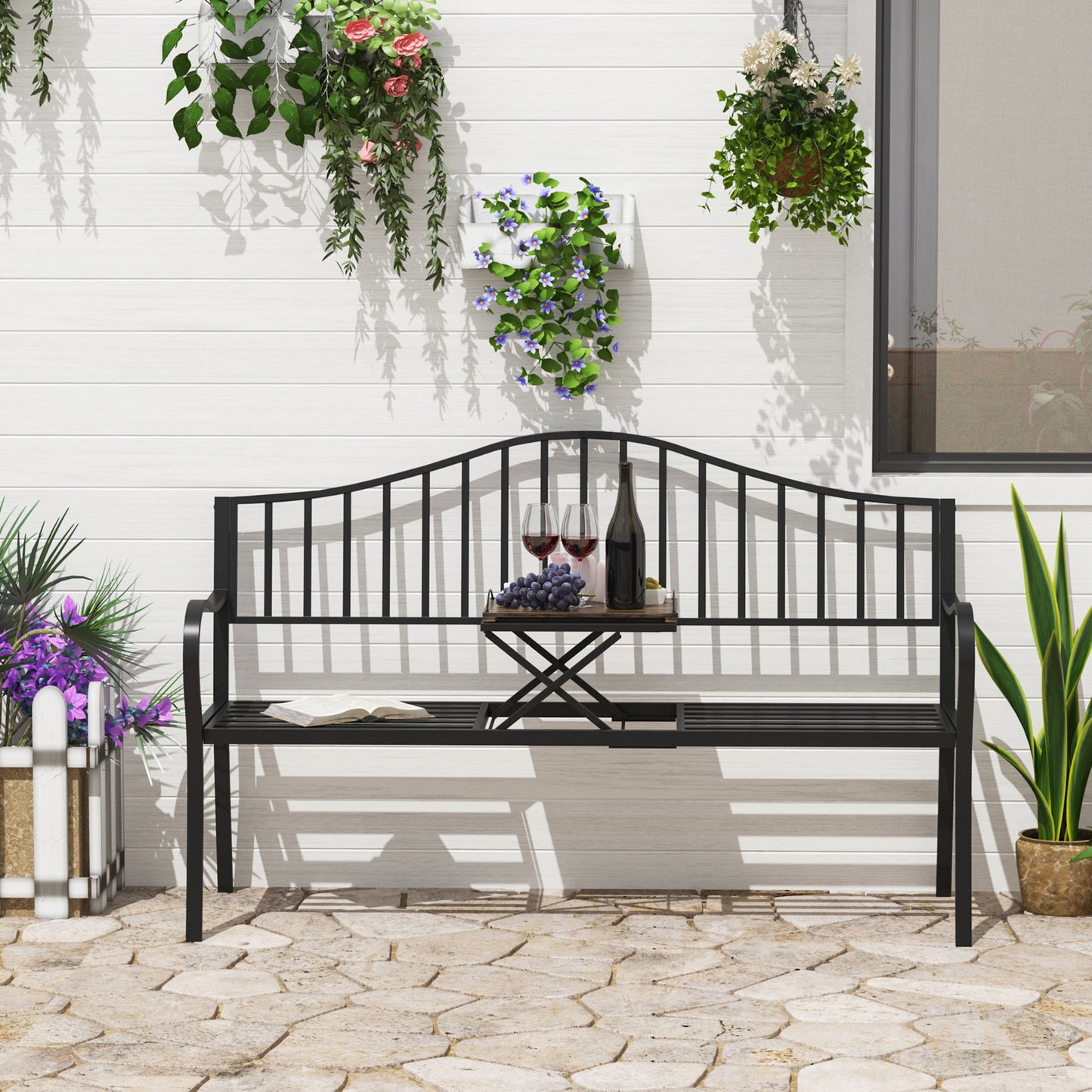 Metal Bench W/Table, 150Lx53Wx95H cm