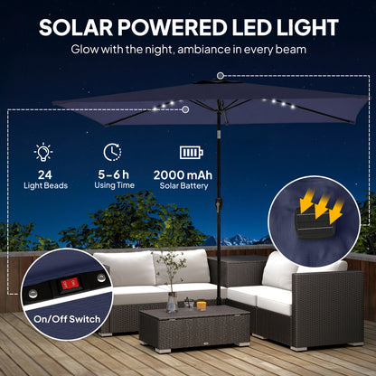 3 x 2 m Garden Parasol Umbrella with LED Solar Light, Parasol Cover, Outdoor Market Patio Umbrella, Navy Blue