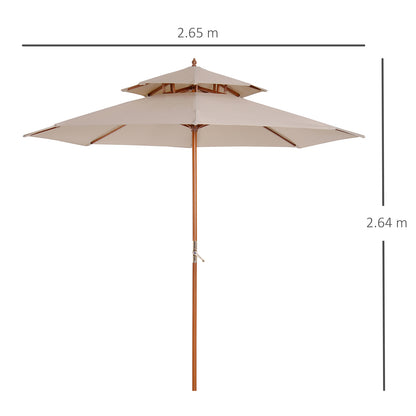 2.7m Wooden Parasol Elegant Two-Tier Design Garden Parasol Umbralle for Outdoor Shade, Beige