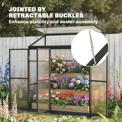 Polycarbonate Greenhouse with 3 Hinged Doors, Top Vent, Lean-to Green House, Walk-in Greenhouse, 6 x 1.5ft, Black