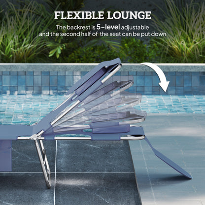 5-Position Adjustable Sun Lounger with Reading Hole and Side Pocket, Grey