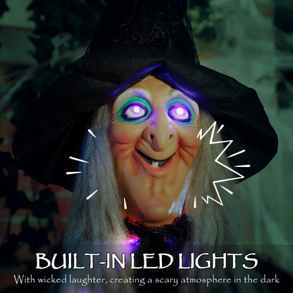 183 cm Life Size Halloween Animated Hanging Witch with Glowing LED Eyes & Body, Spooky Witch Scary Halloween Decorations