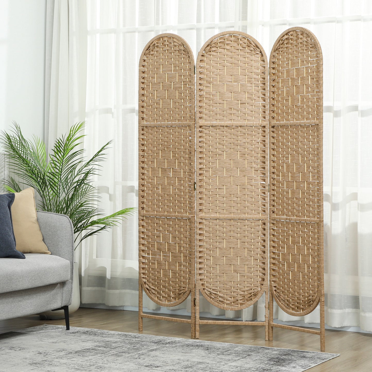 Freestanding Privacy Screen, 3 Panel Folding Room Divider for Living Room, Bedroom and Office, Natural Wood Finish