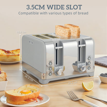 Sleek Textured Kettle and Four-Slice Toaster Set - Grey