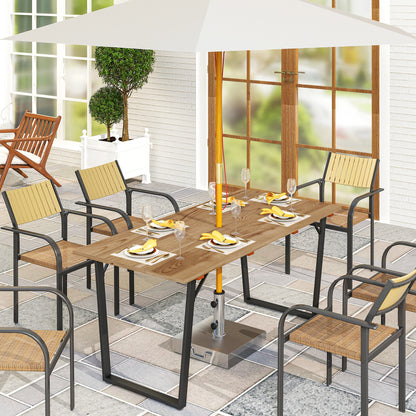 6 Seater Wooden Garden Dining Table, 175 x 80 cm Rectangular Outdoor Dining Table with 5cm Parasol Hole and Slatted Top