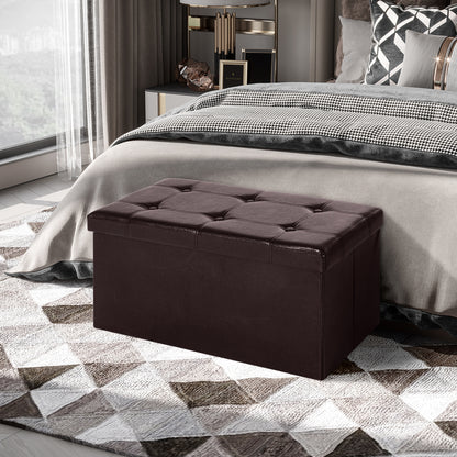 Folding Faux Leather Storage Cube Ottoman Bench Seat PU Rectangular Footrest Stool Box (Brown)
