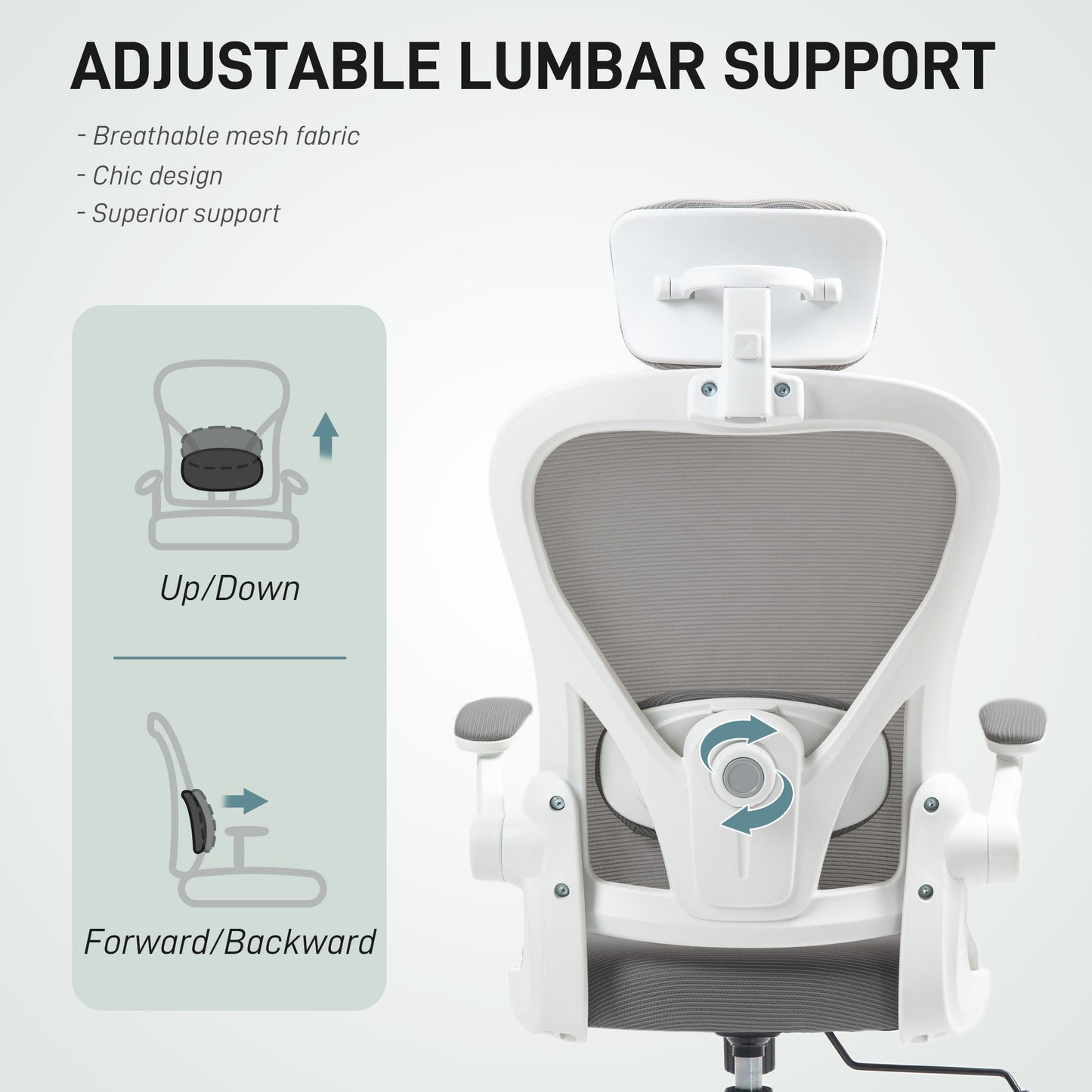 Executive Office Chair, Ergonomic Mesh High Back Desk Chair with Flip-up Armrest, Rotatable Headrest