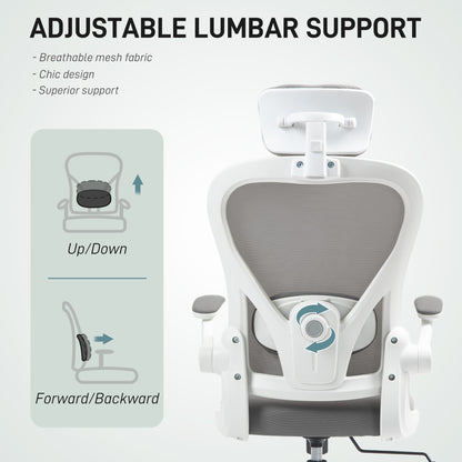 Executive Office Chair, Ergonomic Mesh High Back Desk Chair with Flip-up Armrest, Rotatable Headrest