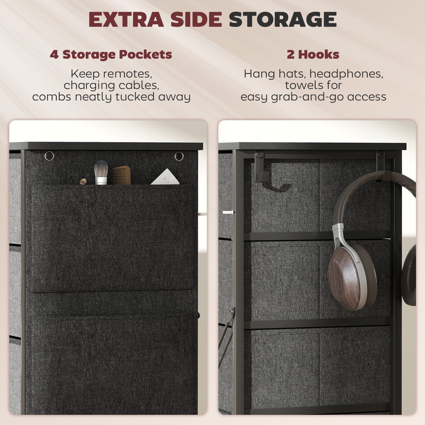 Chest of Five Fabric Drawers - Charcoal Grey