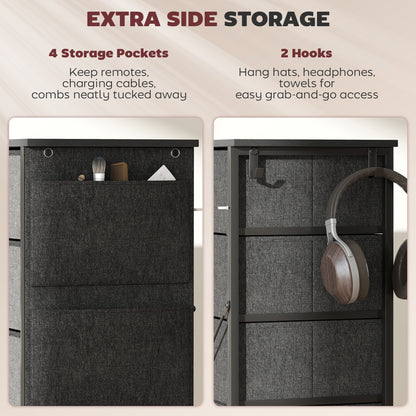 Chest of Five Fabric Drawers - Charcoal Grey