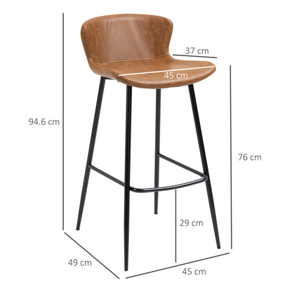 Bar Stools Set of 2, PU Leather Upholstered Bar Chairs, Breakfast Kitchen Counter Chairs with Backs