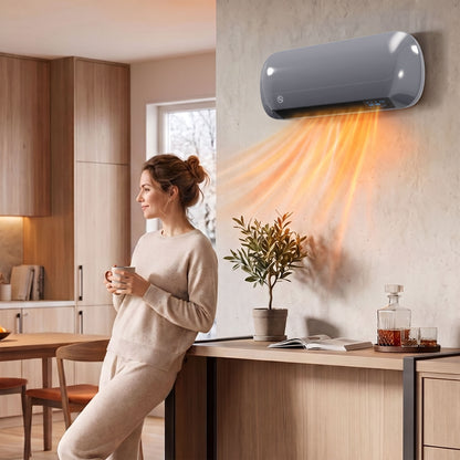 2000W Ceramic Electric Heater with Fan, Adjustable Thermostat, Wall Mounted - Grey