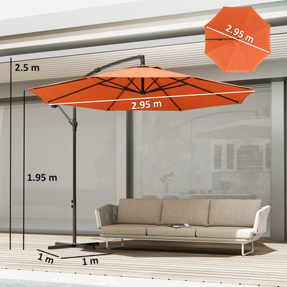 3 m Overhanging Cantilever Parasol, with Cross Base - Orange