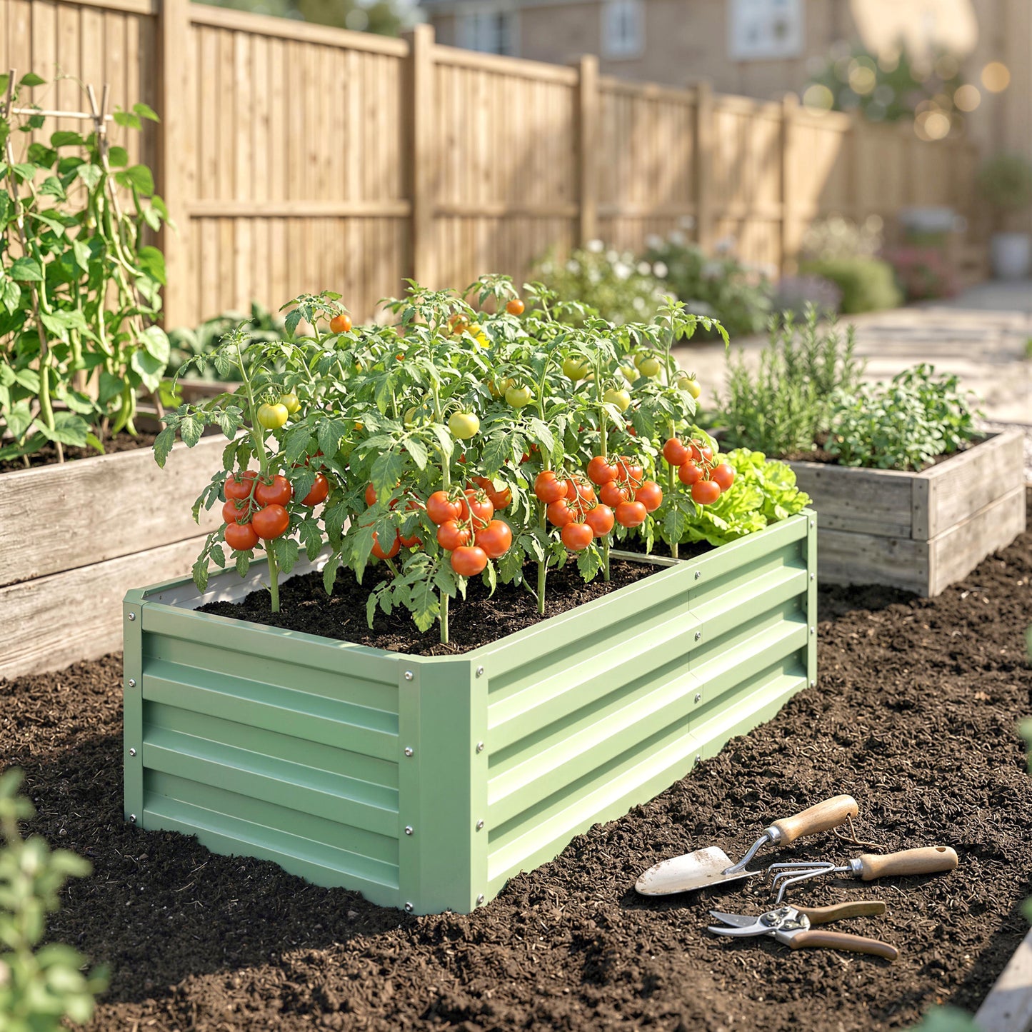 Raised Beds for Garden, Galvanised Outdoor Planters, for Herbs and Vegetables, Use for Patio, Garden, Balcony