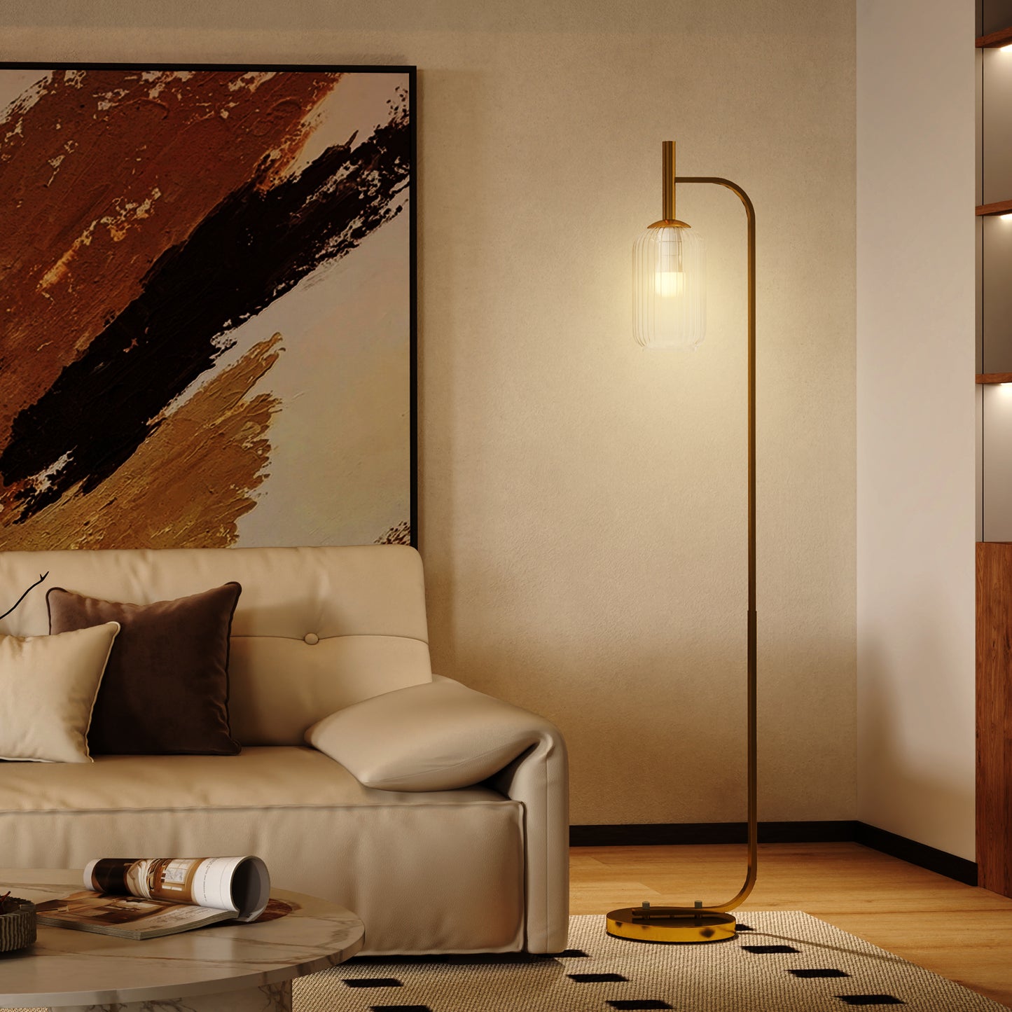 Floor Lamp for Living Room with Glass Lampshade, Modern Standing Lamp with Foot Switch for Bedroom, Bulb not Included