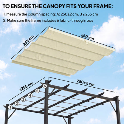 Retractable Pergola Cover, 2.55 x 2.5 m Replacement Canopy Fabric for 3 x 3 m Frame, Roof Top Only, Cream White