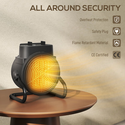 2000W Portable Ceramic Electric Heater with Fan - Black
