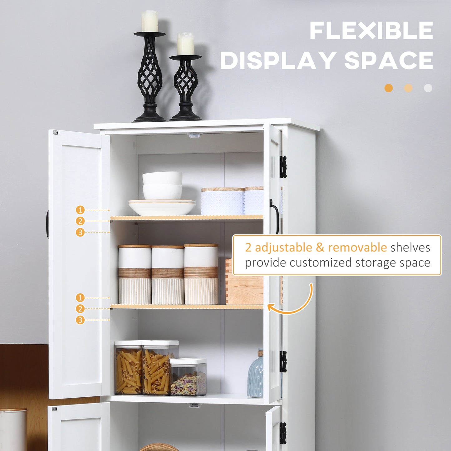Accent Floor Storage Cabinet, Kitchen Cupboard Sideboard with Adjustable Shelves and 2 Lower Doors, White