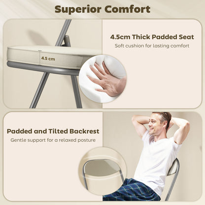 Set of Four Folding Corduroy Seat Chairs, Cream