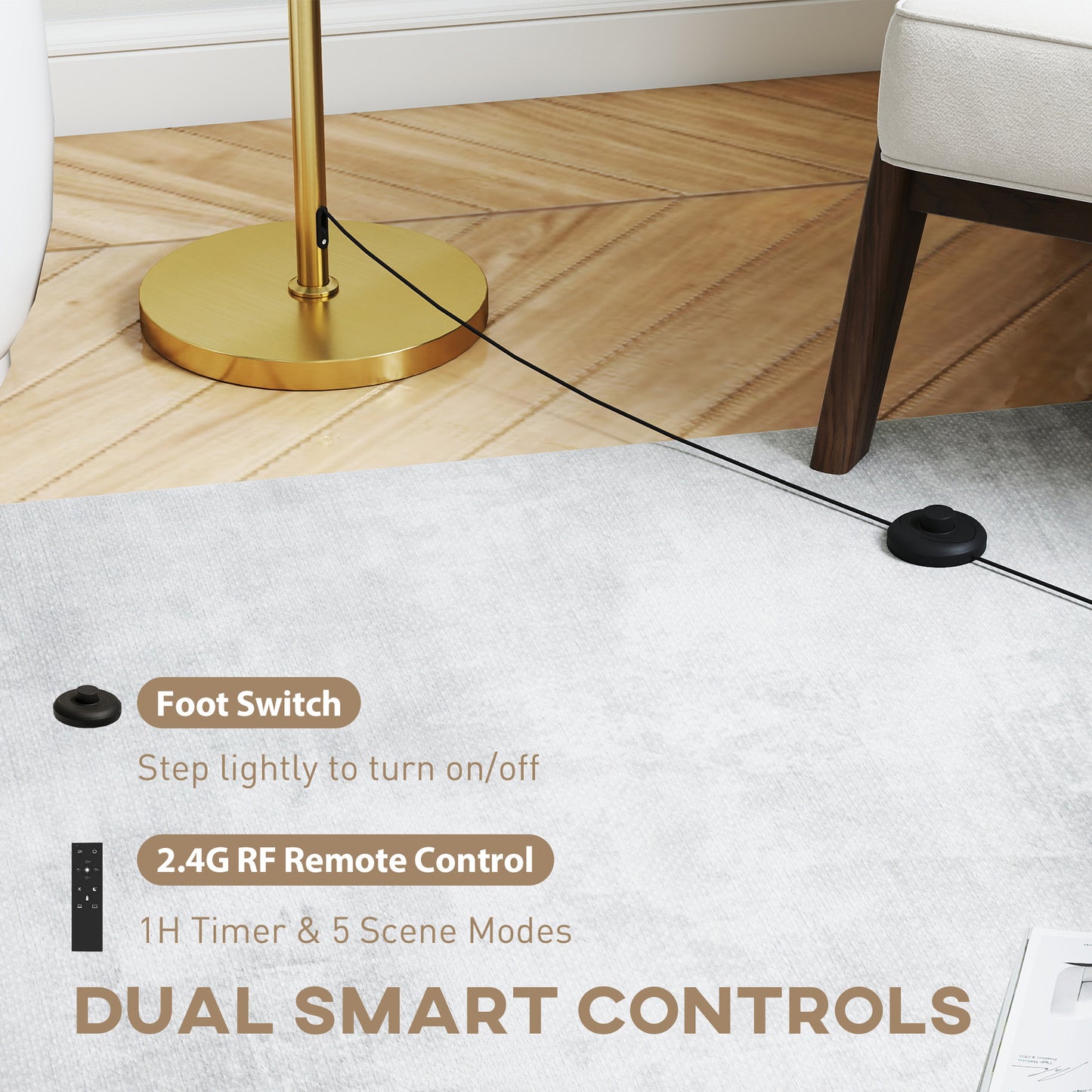 Floor Lamp with Remote, Height Adjustable Standing Lamp with Linen Shade