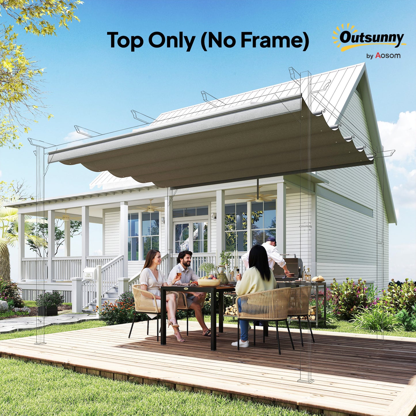 Retractable Pergola Cover, 2.55 x 2.5 m Replacement Canopy Fabric for 3 x 3 m Frame, Roof Top Only, Light Grey