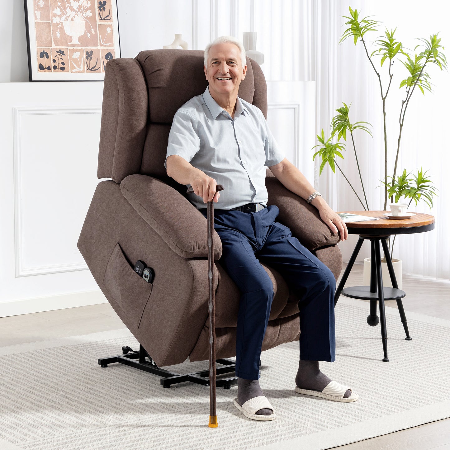 Power Lift Recliner Chair with Vibration Massage, Lift Chair for Elderly with Footrest, Remote, Side Pocket, Dark Brown