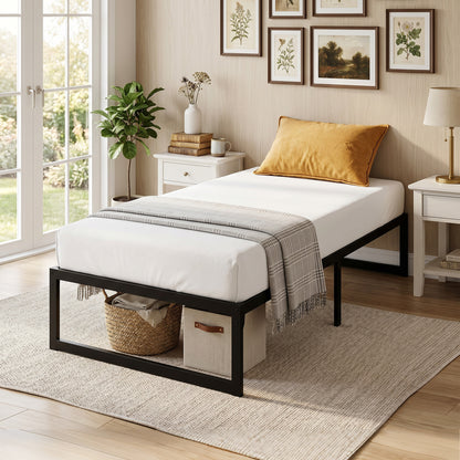 3ft Single Bed Frame with Underbed Storage and Steel Slat Support, 32.5 cm Height, Noise-Free, Black