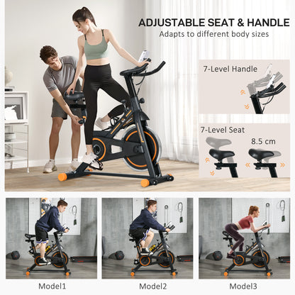 Exercise Bike, Indoor Cycling, with LCD Display, Heart Rate, Sensor - Black and Orange