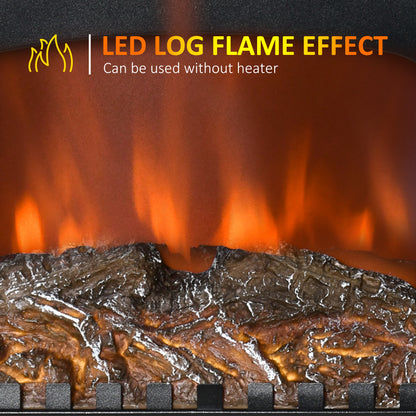 Electric Fireplace Stove Heater with LED Fire Flame Effect, Double Door, Freestanding & Portable with Overheat Protection