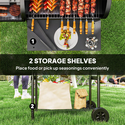 Barbecue Grill Portable Outdoor Charcoal BBQ Grill with Offset Smoker 109 x 60 x 120 cm Black