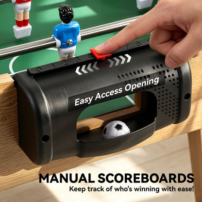 4ft Table Football, Foosball Game Table with 22 Players, 2 Balls and Manual Scorers for Family, Natural Wood Finish