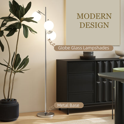 3-Light Tree Floor Lamps for Living Room, Modern Standing Lamp for Bedroom with Globe Lampshade