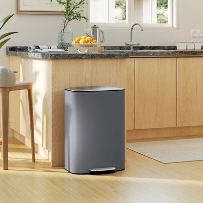 50L Kitchen Bin with Soft-Close Lid and Stay-Open Function, Stainless Steel Pedal Bin with Removable Inner Bucket