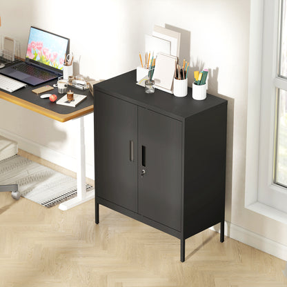 Metal Storage Cabinet with Lock and Adjustable Shelves - Black
