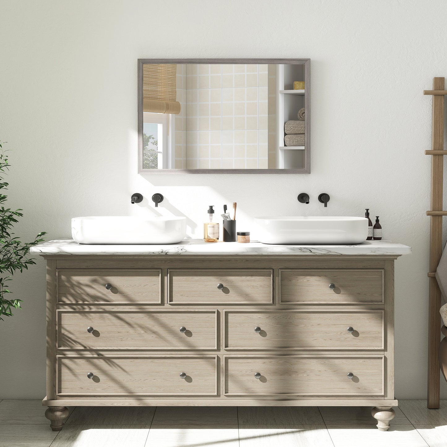 Wall Bathroom Mirror, 40 x 60 cm Wall-Mounted Mirror for Living Room, Bedroom, Hallway, Grey