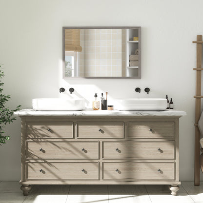 Wall Bathroom Mirror, 40 x 60 cm Wall-Mounted Mirror for Living Room, Bedroom, Hallway, Grey
