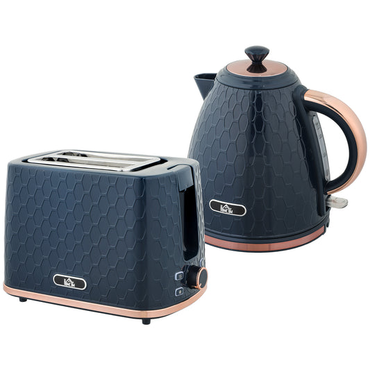 1.7L 3000W Fast Boil Kettle & 2 Slice Toaster Set, Kettle and Toaster Set with Auto Shut Off, Browning Controls, Blue