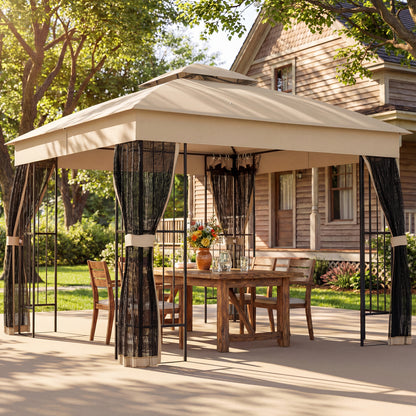 3 x 3 m Outdoor Garden Gazebo with Post Shelves, UPF50+ Double Roof Patio Permanent Pavilion, Brown