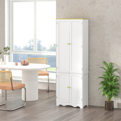 Freestanding 4-Door Kitchen Cupboard, Storage Cabinet Organizer with 4 Shelves, 183cm, White