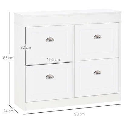 Shoe Cabinet with 4 Flip Drawers Wood Tipping Bucket Narrow Storage Cupboard with Adjustable Shelf Hall Organizer for Entranc