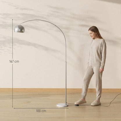 Arc Floor Lamp for Living Room, Modern Adjustable Standing Lamp with Faux Black Marble Base Silver Tone