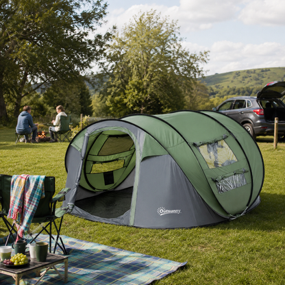 4 Person Pop-up Camping Tent, Family Dome Tent with Ground Sheet, 4 Windows and Portable Carry Bag for Beach Outdoor Trip