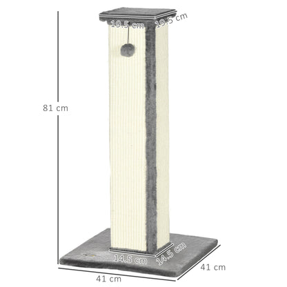 81cm Cat Scratcher, Vertical Full Scratcher w/ Natural Sisal Rope, Hanging Ball, Soft Plush - Grey